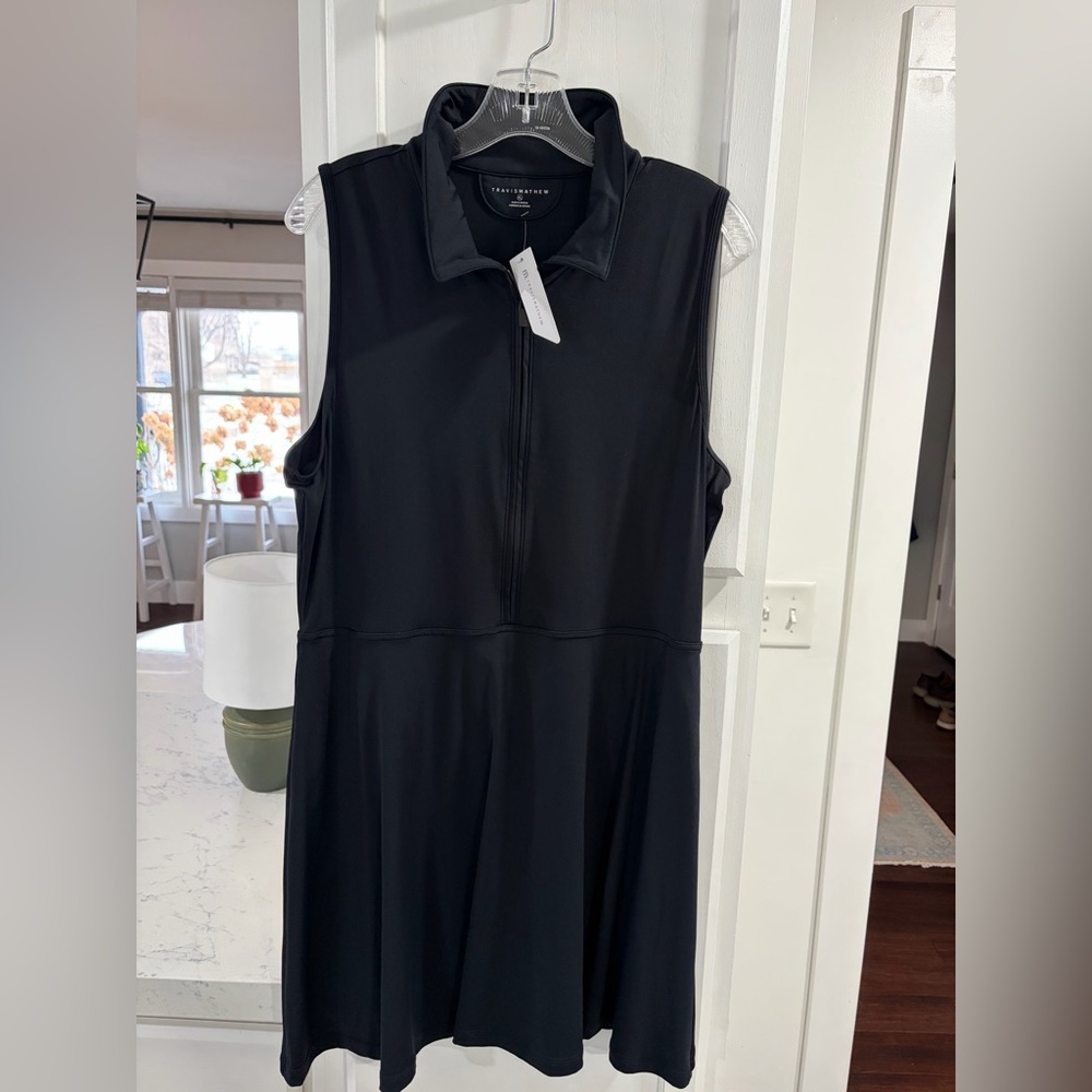Travis Mathew WOMENS Black Zip-Up Tennis Dress with shorts